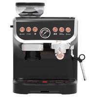 Machine à expresso noire avec moulin à café intégré, manomètre de pression sur le porte-filtre et buse vapeur pour mousse de lait, idéale pour la cuisine et le café