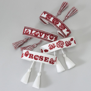 Braccialetti <span class=keywords><strong>all</strong></span>'ingrosso in fibra di cotone intrecciati a mano con nappe ricamate, regolabili, stile Boho, per bomboniere da donna - Product Image 4
