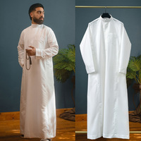 Thobe traditionnel arabe blanc en nylon pour homme, ample et respirant, vêtement de prière, style ethnique du Moyen-Orient, tenue quotidienne pour homme musulman