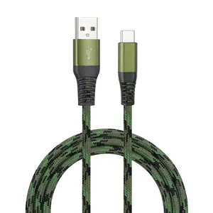 Factory Hot Sale Camouflage 1m/2m/3m Customized 3A Fast Charging USB A to USB C Type C Cable for Mobile Phone