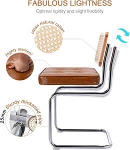 Juego de 2 sillas de comedor de lujo populares de Francia, respaldo de madera maciza tapizado de piel sintética, sillas de comedor de ratán Natural marrón - Product Image 5