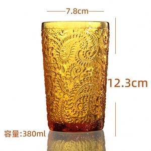 Venta al por mayor de vasos de agua de color verde ámbar con relieve mexicano, copas de vino tinto de color, copas de vino vintage - Product Image 4
