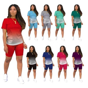 Vêtements en gros, produits tendance, mode décontractée, shorts à manches courtes, dégradé de couleurs unies, ensemble <span class=keywords><strong>court</strong></span> 2 pièces pour femmes - Product Image 1