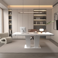 Table de salle à manger/cuisine extensible 6-10 personnes, plateau moderne en faux marbre blanc, base à double colonne, imperméable, écologique, durable