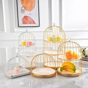 Kue Sangkar Burung Emas Menyajikan Makanan Penutup Berdiri Tampilan Restoran Rak Roti Pastry Gantung Kustom Berlian Makanan Penutup Tampilan Cupcake - Product Image 3