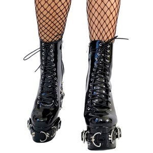 Women Big Size 47 Metal Rivets Decor Lace up Ankle <b>Boots</b> Wide Fit High Chunky Heels Shoes Thick Platform Patent Short Booties - Product Image 2