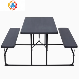 Moderno Juego de Mesa y Bancos Plegables Telescópicos Negros de Alta Calidad para Jardín, Diseño 2 en 1 para Comer y Descansar al Aire Libre - Product Image 1