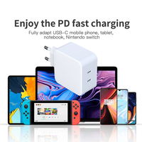 Chargeur rapide USB Type-C 65W PD 3.0 avec protection OTP, prise EU 2C, adaptateur mural portable pour téléphones portables, ordinateurs portables, outils électriques
