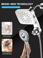Pommeau de Douche Haute Pression avec Douchette à Main 5 Jets, Fixation Magnétique, Finition Chromée, Filtre à Eau et Jets Puissants