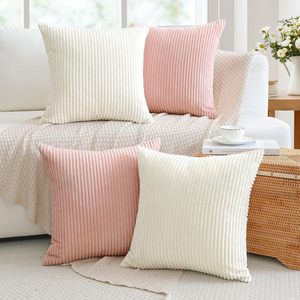 Taies d'oreiller carrées en velours côtelé minimalistes, lavables, pour la décoration du salon, coussins blancs et roses - Product Image 2