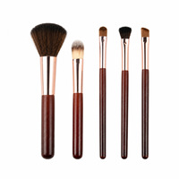Grosir 5pcs Set Kuas Kosmetik Gagang Kayu Serat Sintetis Lembut untuk Blush Concealer Contour Blending OEM ODM Penggunaan Salon Kecantikan Profesional