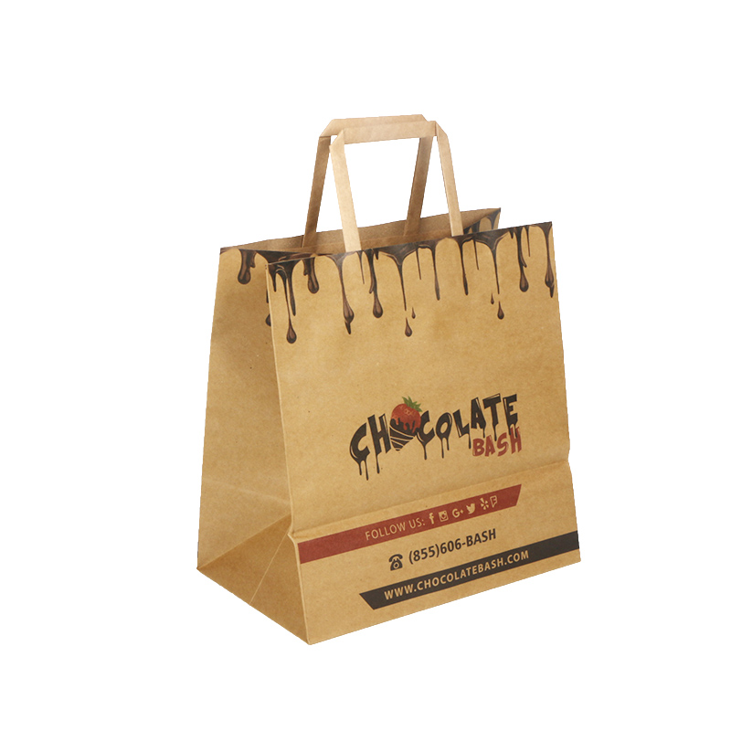 eco-friendly brown kraft paper bag with flat handle custom logo
