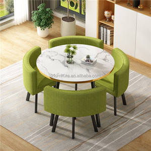 French Style Modern <b>Space</b> <b>Save</b> Small Home Dinning Furniture Restaurant Round Marble Gold Metal Base Dining <b>Table</b> and 4 Chair Set - Product Image 3