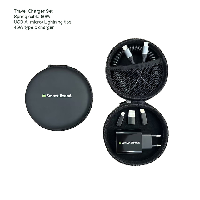 Custom Logo 60W Retractable USB C Cable & 45W PD Charger Set with Interchangeable Tips for Business Travel Tech Gifts
