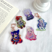 Porte-clés en acrylique personnalisé avec logo, breloque holographique, cadeau promotionnel, porte-clés classique en époxy imprimé, porte-clés anime