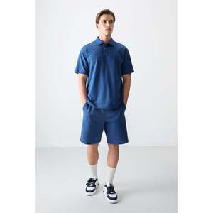 Camiseta Polo Air Jones para Hombre, Azul Rey, Corte Holgado, Tejido Grueso de Mezcla de Algodón Suave, Estilo Básico para Uso Diario - Product Image 2