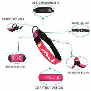 Hot Selling Comfortable Rubber Polyester Webbing 3D <b>Dog</b> Paw Pattern USB Rechargeable Pet LED <b>Collar</b> - Product Image 3