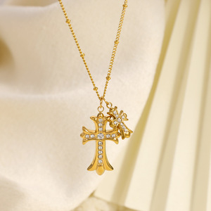 สร้อยคอรูปกางเขน ชุบทอง 18k จี้รูปกางเขนแบบฝังขอบ เหมาะสำหรับใส่ทุกวัน - Product Image 3