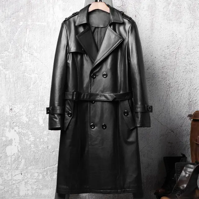 Black Genuine Cowhide Leather Coat For Men Genuine Leather Casual Fashion Coat