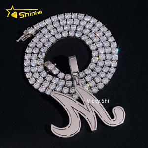 Joyería fina 925 letra inicial de plata <span class=keywords><strong>M</strong></span> Moissanite colgante personalizado Moissanite hombres Iced Out Hip Hop colgantes de letras personalizados - Product Image 6