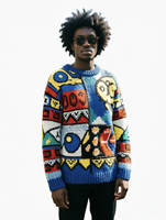 Pull rétro inspiré de l'art, avec un design audacieux à blocs de couleurs, un incontournable pour le style streetwear occidental masculin