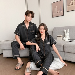 Pigiama <span class=keywords><strong>da</strong></span> Donna di Tendenza, Design con Maniche Corte in Seta, Abbigliamento <span class=keywords><strong>da</strong></span> Notte per Coppie, Tinta Unita Jacquard, Vestaglie <span class=keywords><strong>da</strong></span> <span class=keywords><strong>Casa</strong></span> per <span class=keywords><strong>Uomo</strong></span> - Product Image 2