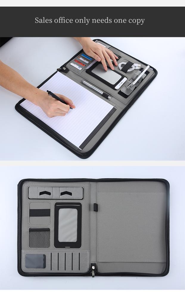 Wholesale customized a4 document file folder business blue fabric canvas zipper portfolio with phone