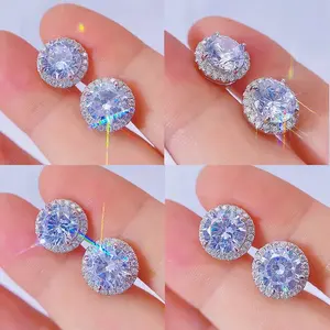 0.5ct 1ctdカラーアイスアウトダイヤモンドクラスターメンズヒップホップ925スターリングシルバーレディースvvsモアッサナイトスタッドイヤリングスクリューバック