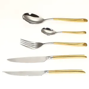 Wholesale Double Color Technic Plated Cutlery Set Golden with Silver Unique Handle for Normal Family Daily Use