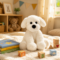 Peluche personnalisée chien blanc moelleux, jouet en peluche doux, poupée chien, broderie personnalisée OEM ODM pour cadeau enfant