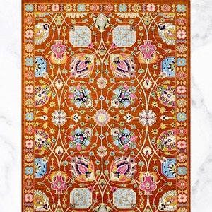 Tapis Oushak en laine noué à la main Coral Weavers, motif floral rouge, poils moyens, envers en laine, pour salon - Product Image 1