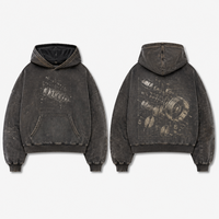 Fabricant ODM – Sweat à capuche pour homme 480 g/m² lourd, effet usé, motif plan architectural, vente en gros, logo personnalisé