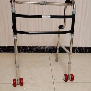 Walking Aid Stainless Steel Height Adjustable Foldable <b>Walker</b> For <b>Elderly</b> Mobility Support With Red Wheels Home Use - Product Image 1