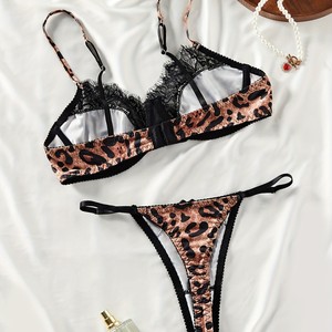Hot Selling Sexy Hot Girl Underwear 2 Pieces Lace Leopard Pushup Bra & Brief Sets Lingerie for Ladies - Product Image 2