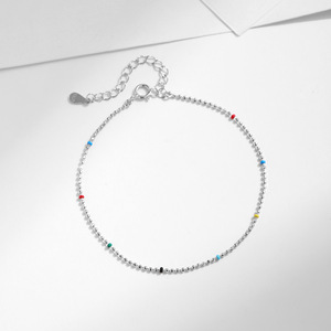 925 <b>Silver</b> Chain <b>Bracelet</b> With Colorful Ball <b>Charms</b> Minimalist Everyday Wear dainty adjustable beaded wrist chain Unisex Style - Product Image 3