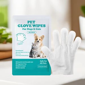 Gants de toilettage jetables personnalisés avec logo, lingettes 1 pièce, épais, blancs, hypoallergéniques, désodorisants, anti-pellicules pour chiens et chats - Product Image 3