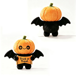 Poupée en peluche visage de citrouille d'Halloween, motif chauve-souris, chapeau de sorcière et balai, décoration de table, cadeau - Product Image 6
