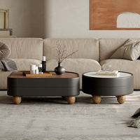 Table basse de style rétro moderne avec rangement, ensemble de tables basses en bois de luxe léger, ensemble de tables centrales créatives haut de gamme
