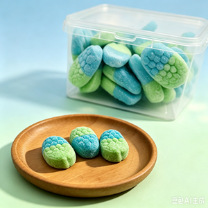 Caramelle Gommose Ovali Bicolore Blu-Verde con Rivestimento Zuccherato, Gusto Frutta, Etichetta Privata OEM ODM Halal, Caramelle Morbide per Bambini - Product Image 4