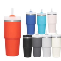 Meilleure vente transfrontalière : Gobelet isotherme portable pour enfant de 14 oz avec poignée et boucle de verrouillage, idéal pour les voyages, multicolore, avec paille intégrée