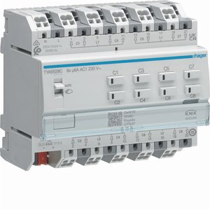 TYAS628C compatible with Hagers KNX Secure module 8 outputs 6A/230V AC for roller shutter and <b>blind</b> motors 6M - Product Image 1