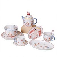 Japanse vintage cartoon porseleinen ecologische feesttafelgerei met reliëf, schattig konijn, koffiekopje, meisjeshart, handgeschilderd bord