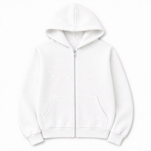 Unisex <b>White</b> Hooded <b>Tracksuit</b> Set Full Zipper Sweatshirt Pants Solid Color Casual Wear Autumn Season 100% Cotton Regular Fit - Product Image 3