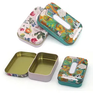 Portable Metal Rectangular Empty Hinged Tins Box Containers Tin Box Custom Tin Square Case For Candy Key Earrings