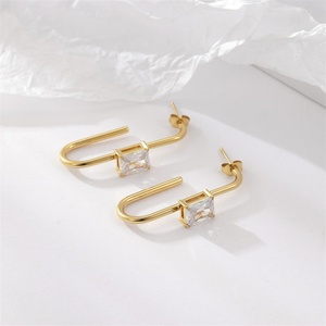 Simple Fashion CZ Zircon <b>Earring</b> Delicate Stainless Steel Geometric <b>Stud</b> <b>Earring</b> - Product Image 3