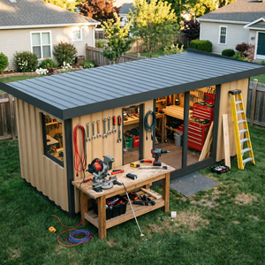 Abri de jardin préfabriqué ADU, cabane de rangement sécurisée avec porte verrouillable, pour outils et équipements. - Product Image 4