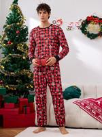 2026 Weihnachten Herren Grinch-Print Langarm-Schlafanzug Lustige Pyjamas für Männer
