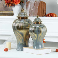 J195YG Jarres en porcelaine de style moderne avec glaçure colorée, vases décoratifs en céramique à rayures pour la décoration de la maison