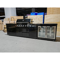 304 Ensemble complet de cuisine d'extérieur de luxe en acier inoxydable noir robuste BBQ Grill 8 brûleurs avec évier et réfrigérateur avec dessus en marbre