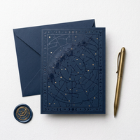 Tarjetas de Agradecimiento Personalizadas con Estrellas Doradas en Relieve UV Azul Medianoche, Tarjetas de Felicitación de Lujo con Empaque Oscuro, al por Mayor